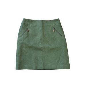 Talbots Women's Green Wool Blend A-Line Skirt Zip Pockets Size 4